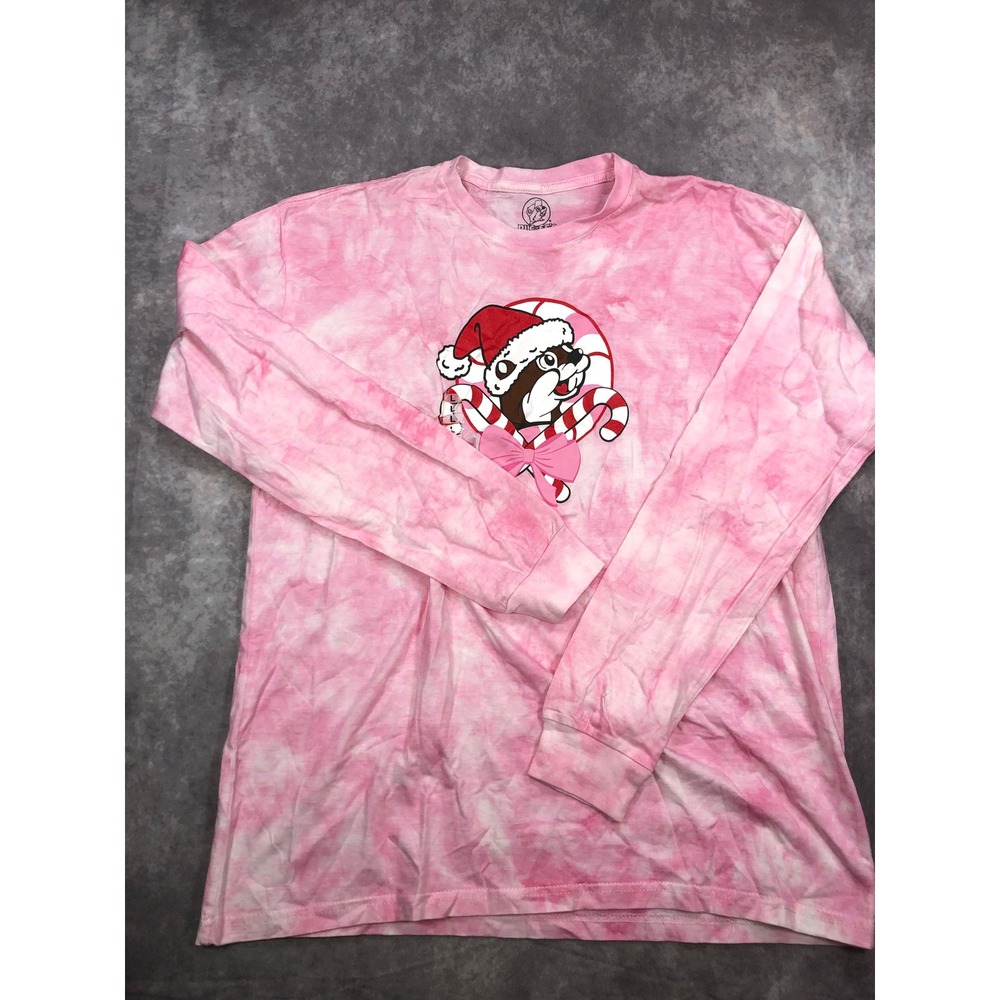 Buc-ee's Christmas Santa Beaver Pink Tie Dye Long Sleeve Graphic Tee Large